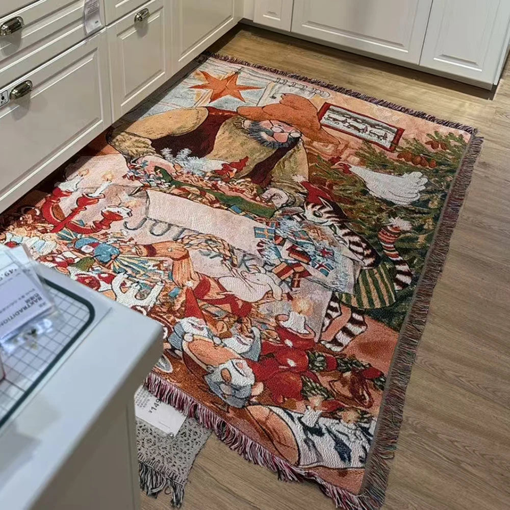 Retro Village Sofa Blanket Cotton Thread Throw Christmas Living Room Leisure Sofa Cover Winter Knitted New Years Gifts Blankets