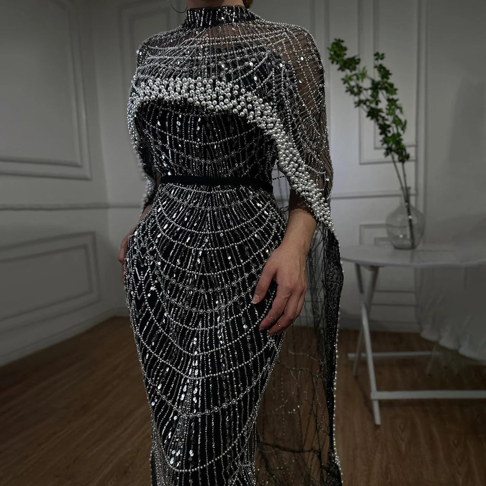 Beaded Gown With Mermaid Cape — Dubai Nude | KIMLUD