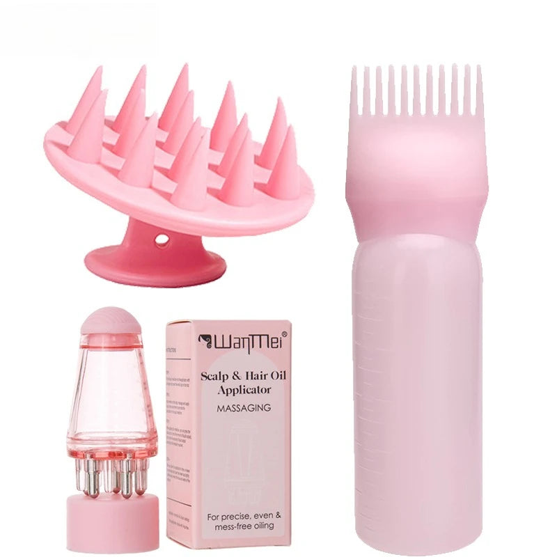 Silicone Hair Tools Set 3-Piece Scalp Massage Brushes — Pink | KIMLUD
