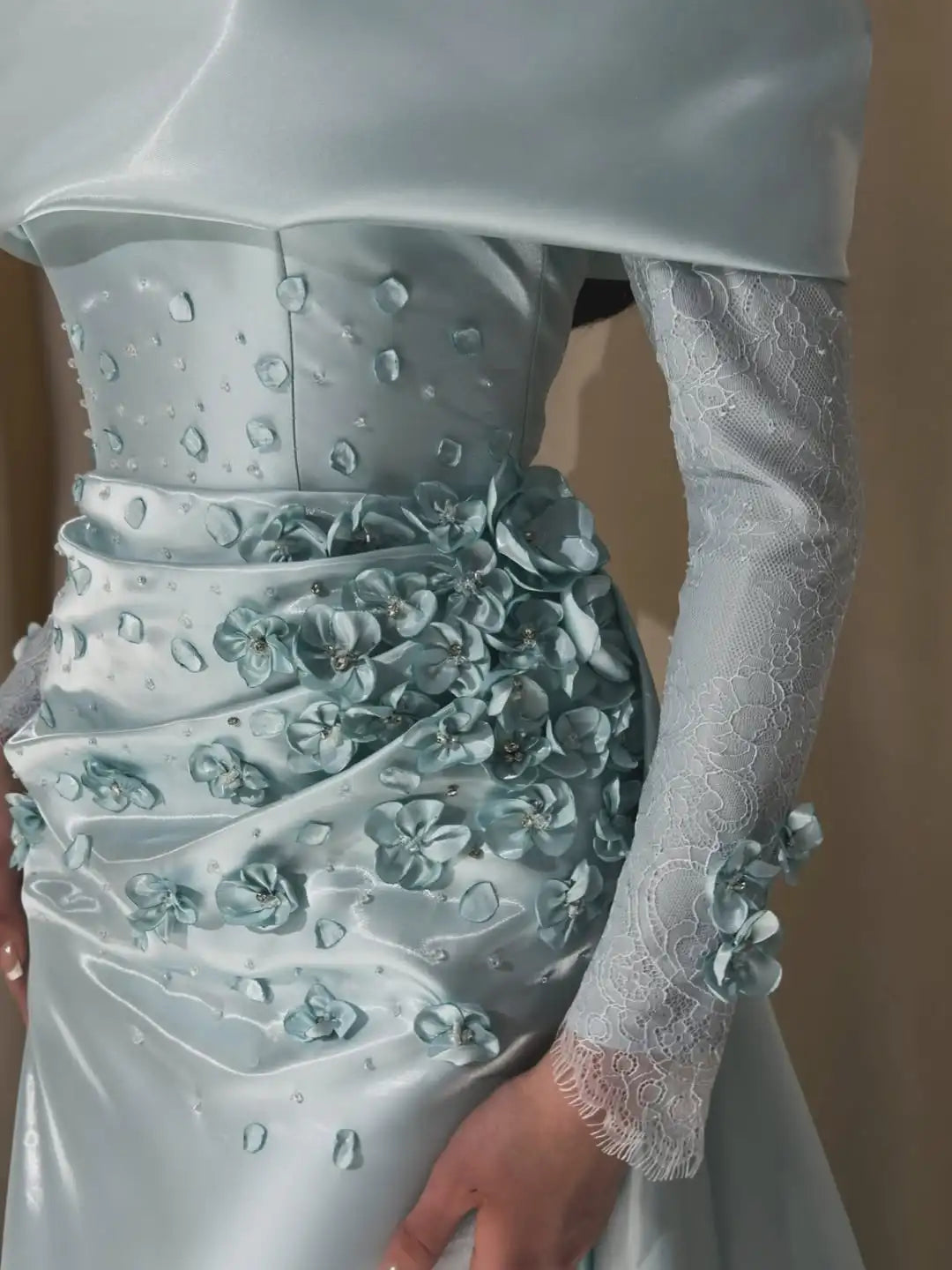 Mermaid Evening Dress – Floral Bead Decoration – Satin Lace – Not Specified | KIMLUD
