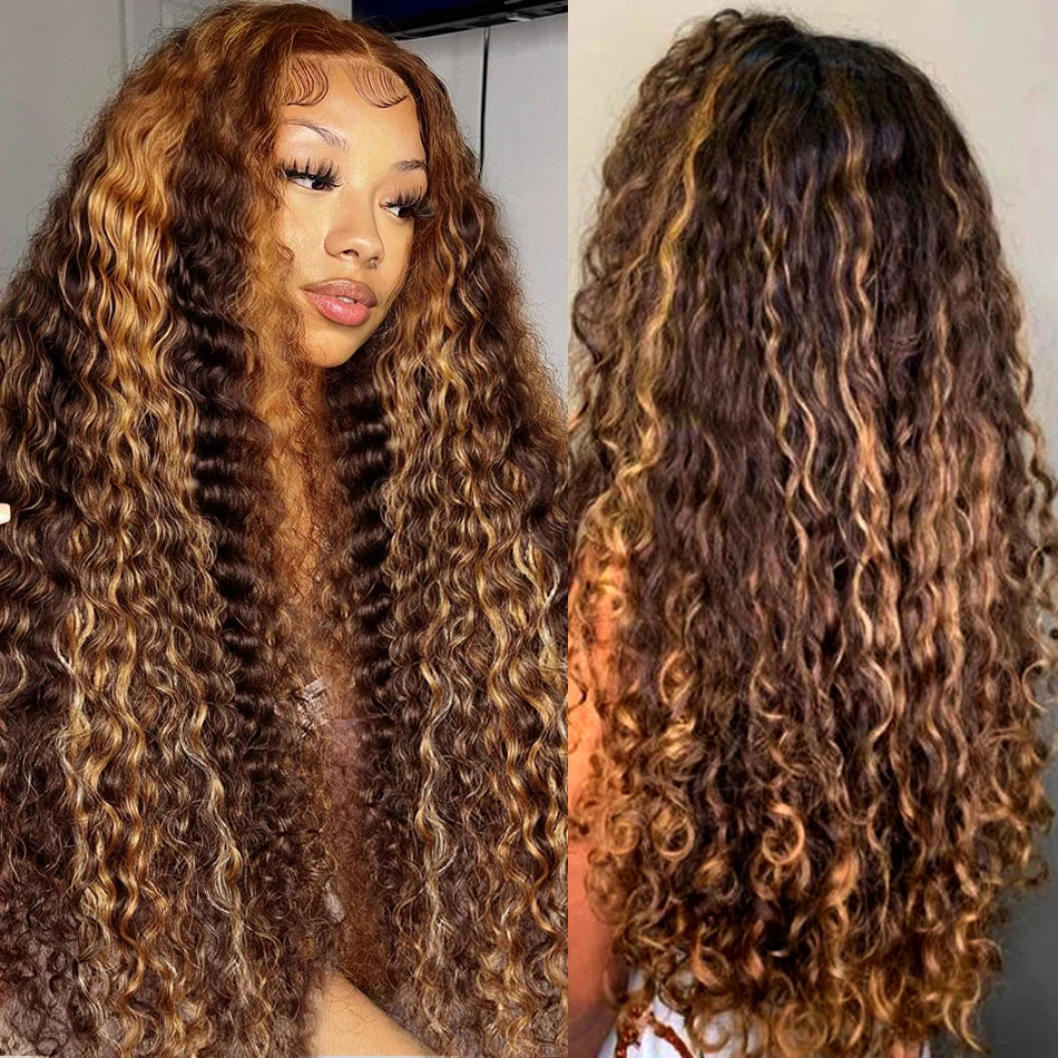 Lace Front Wig – 30 Inch – Deep Wave – Honey Brown Ombre | KIMLUD