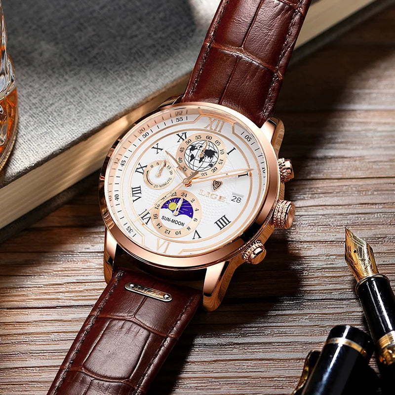 LIGE Luxury Mens Watches Waterproof Luminous Quartz Watch For Men Business Fashion Casual Man Date Chronograph Relogio Masculino