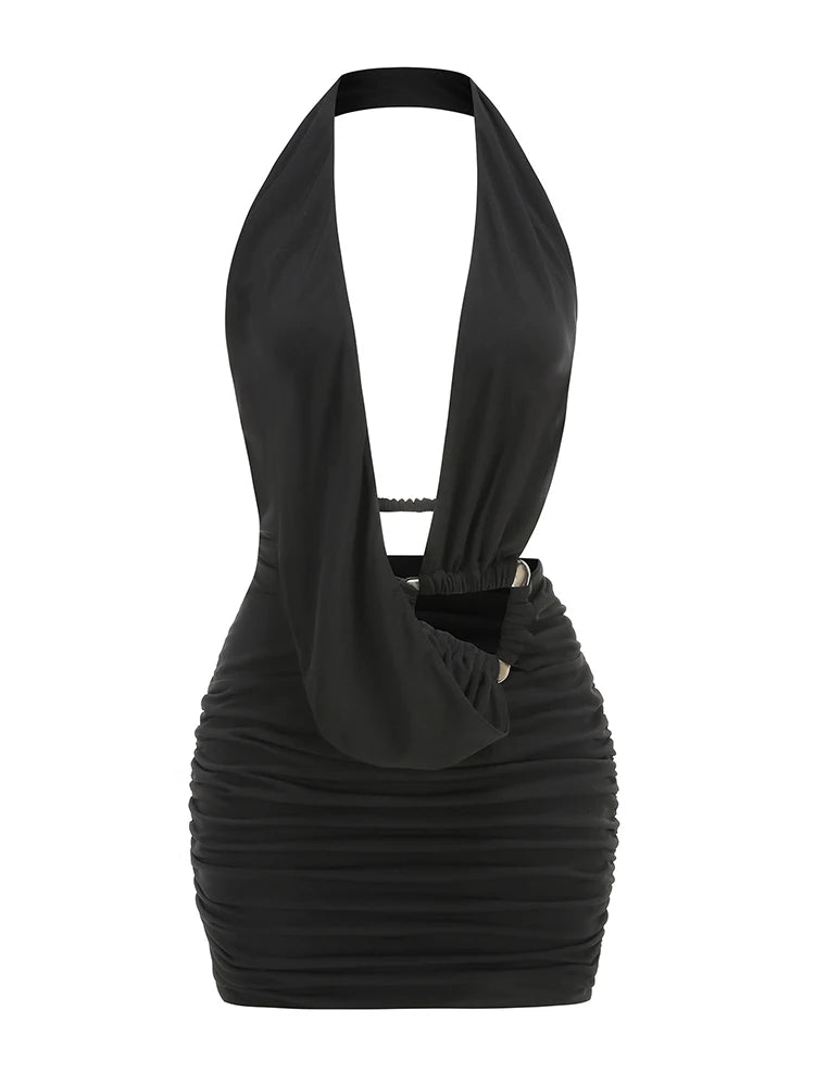 Mini Dress – Backless – Polyester – Black | KIMLUD