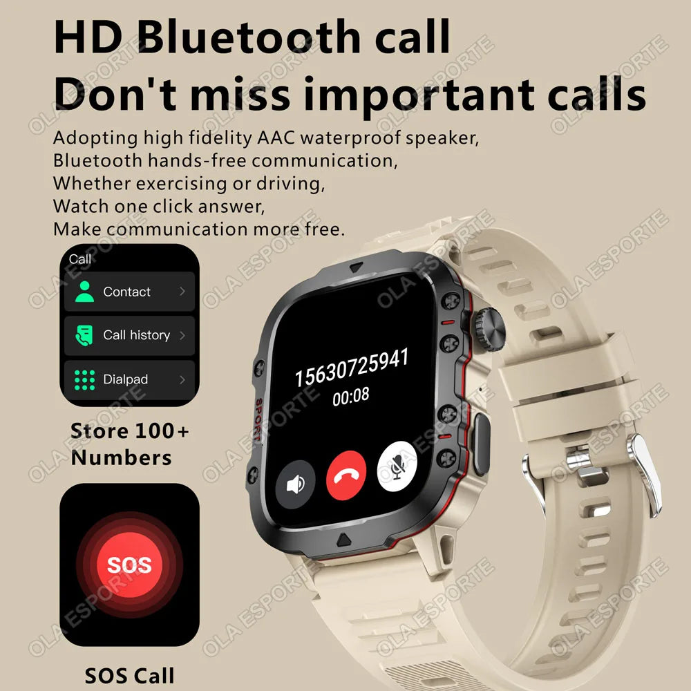 2025 Military Smartwatch GPS Men Flashlight Waterproof Outdoor Sport Tracker HD Bluetooth Calls Smart Watch New For Android IOS
