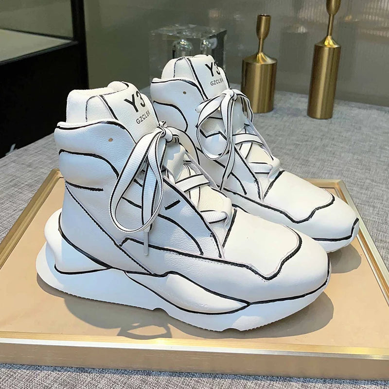 Sneakers – Hand-painted – Cowhide Leather – High Top Unisex | KIMLUD