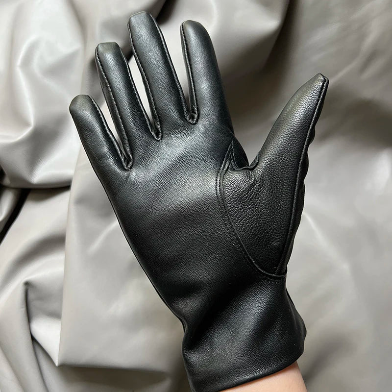 Leather Gloves Genuine Lambskin Short Black | KIMLUD