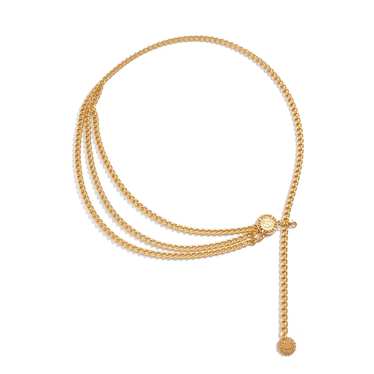Metal Punk Hip Hop Waist Chain Multilayer With Long Tassel Coin Pendant — Silver | KIMLUD