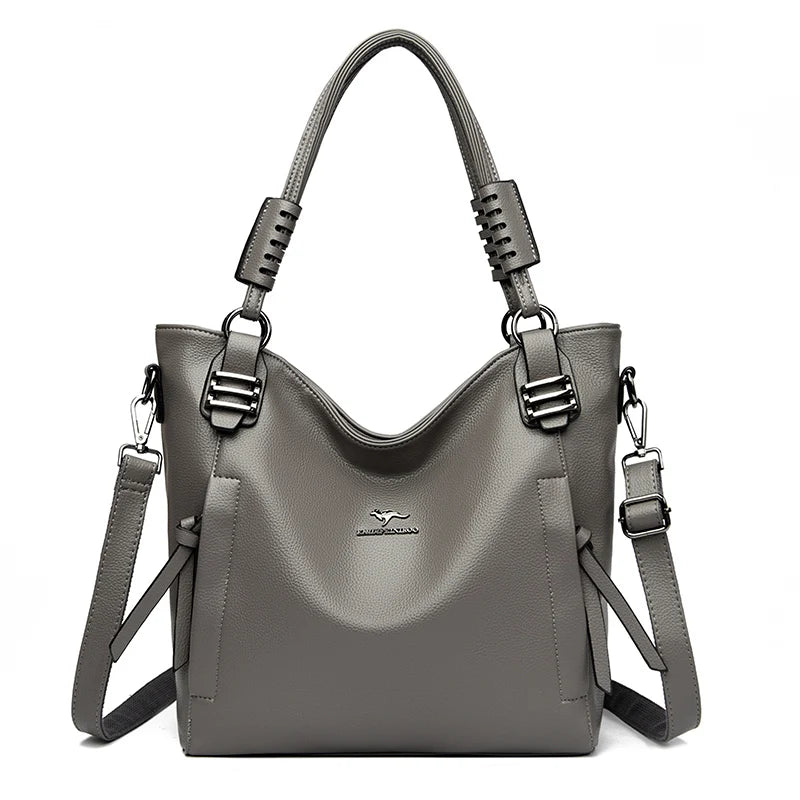PU Leather Tote Bag Large Capacity — Soft Ivory | KIMLUD