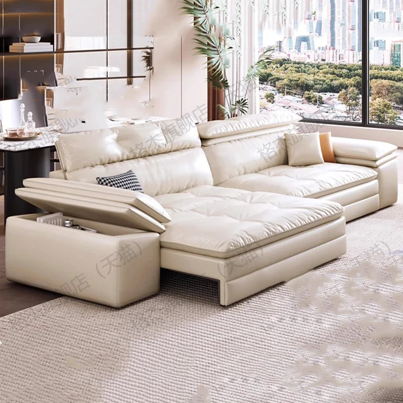 Genuine Leather Nordic Folding Recliner Sofa — White | KIMLUD