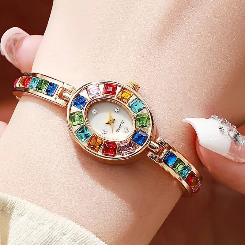Rhinestone Watch Square Dial Bracelet Band — Crystal | KIMLUD