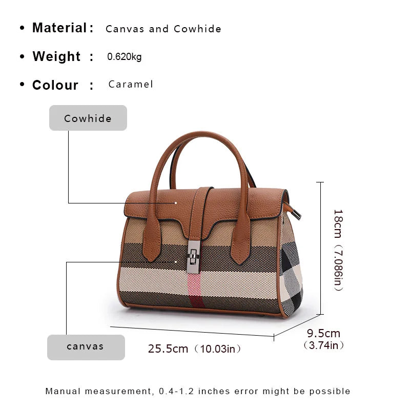 Canvas Patchwork Plaid Shoulder Bag Large Capacity — Tan | KIMLUD