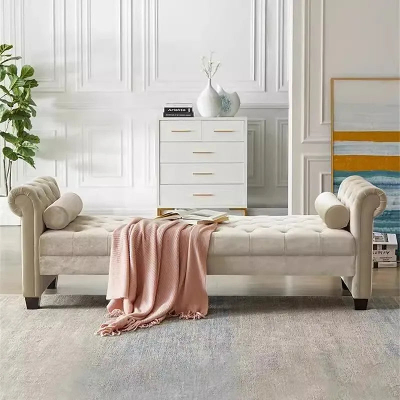 A Cotton Linen Bed End Stool Living Room Leisure Sofa Stool Soft Bag Pull Button Bench Door Door Shoe Stool