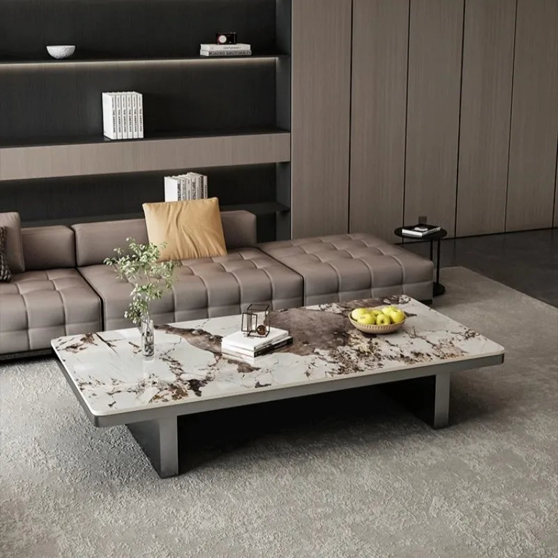 Marble Coffee Table Rectangular Minimalist Design — White | KIMLUD
