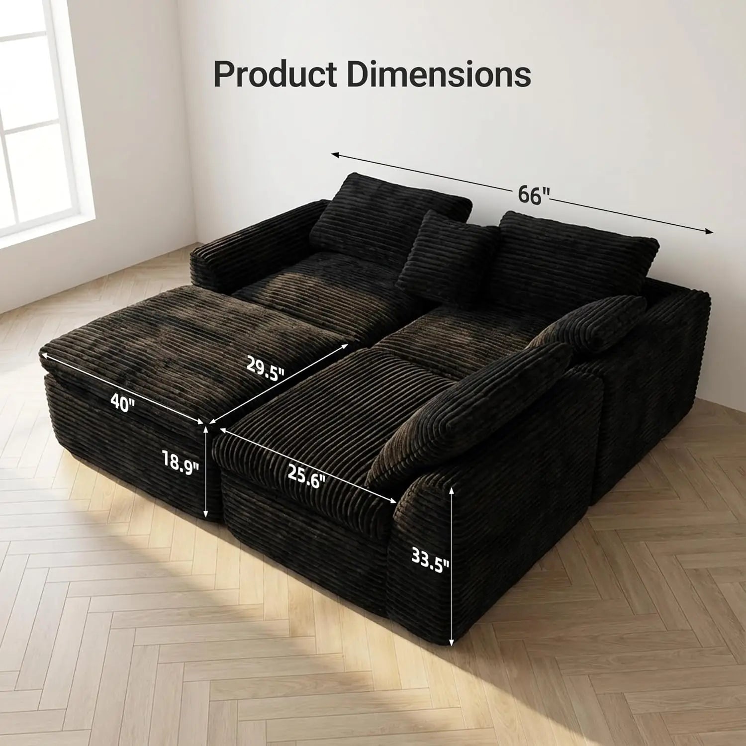 Corduroy L-Shaped Modular Sofa 108-Inch — Charcoal | KIMLUD