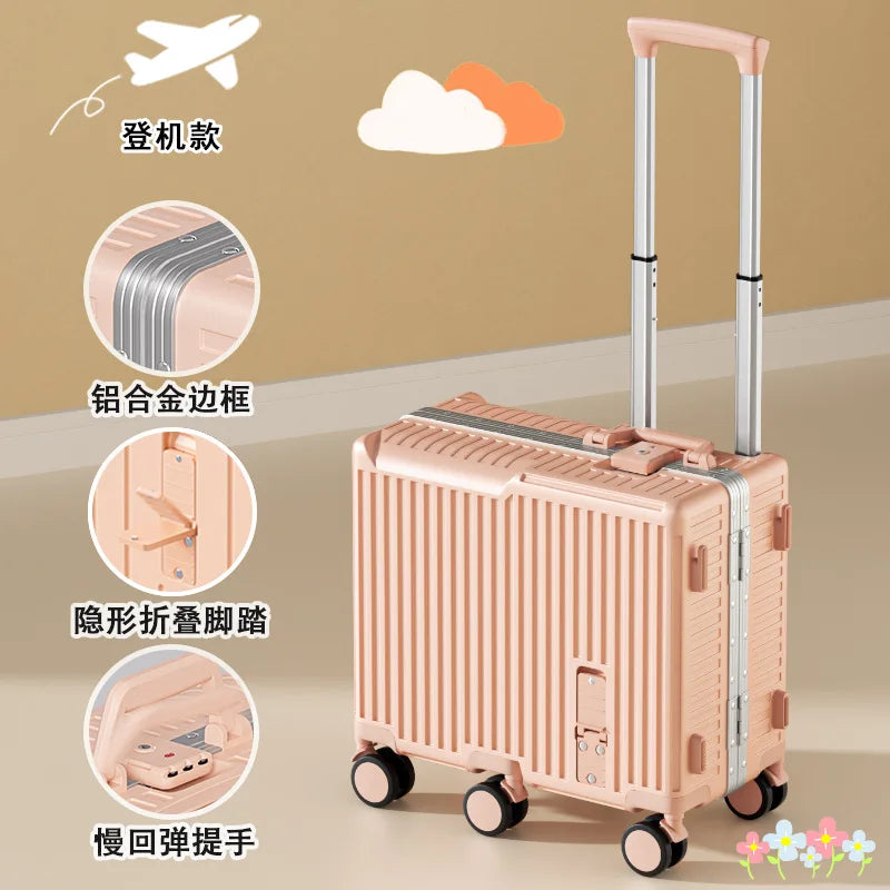 20 inch Mini Travel Suitcase Aluminum Frame Box Luggage Organizer Chirldren Ride Case Small Password Box Boarding Case