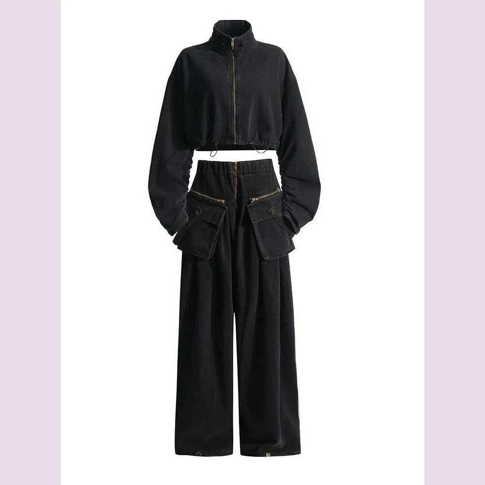 chicever-denim-womens-sets-for-women-lapel-long-sleeve-spliced-drawstring-tops-high-waist-oversize-jeans-solid-set-female-2024-kimlud-kimlud-33911700