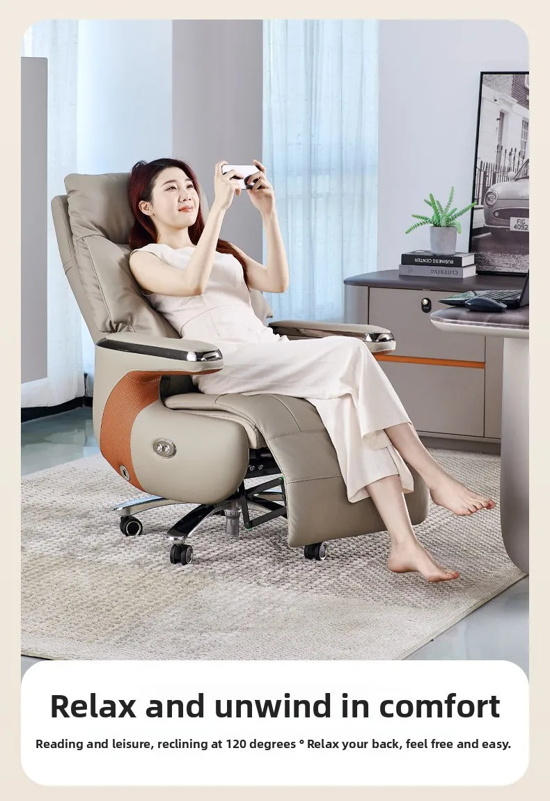 Genuine Leather Executive Office Chair Massage — Cream | KIMLUD