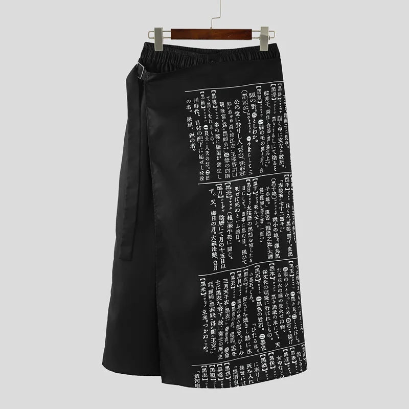 INCERUN Men Pants Printing Elastic Waist Joggers Loose Irregular Skirts Trousers Men Streetwear 2025 Vintage Casual Male Pants