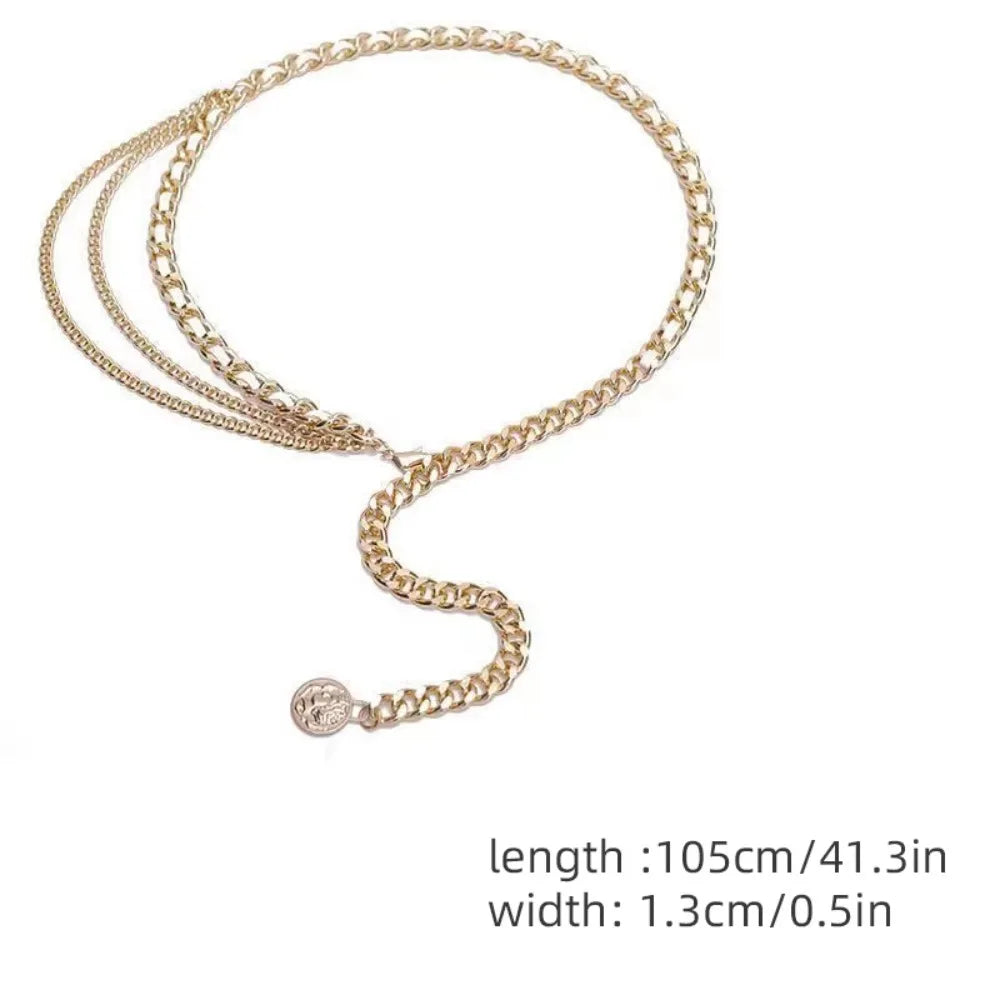 Metal Waist Chain Belt With Adjustable Chain Strap — Gold | KIMLUD
