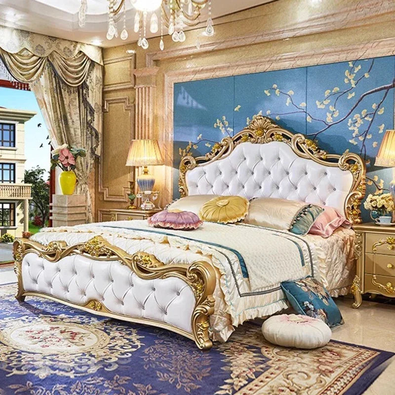 Luxury Human Bedroom Set Wooden Sleeping Letti E Mobili Nordic Furniture Large Princess Master Bedroom Set Double Villa High