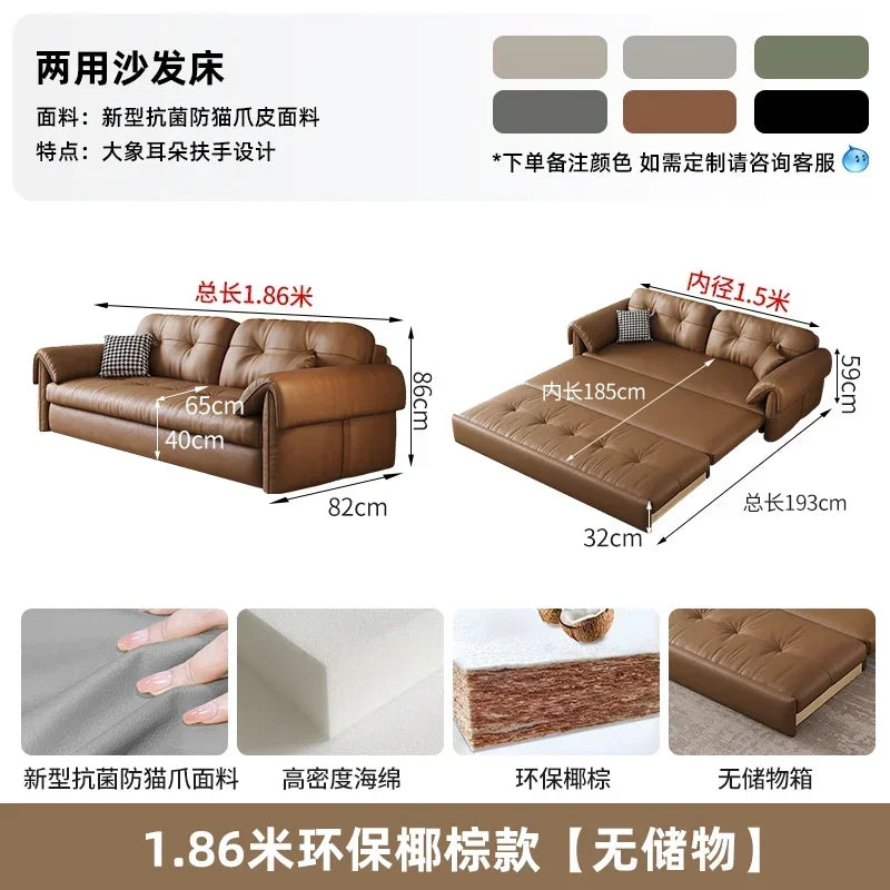 Faux Leather Sofa Bed Italian Modern Silhouette With Convertible Chaise Lounge — Brown | KIMLUD