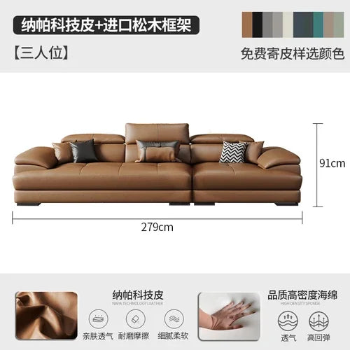 Genuine Leather Sectional Sofa Modular Corner — Camel Tan | KIMLUD