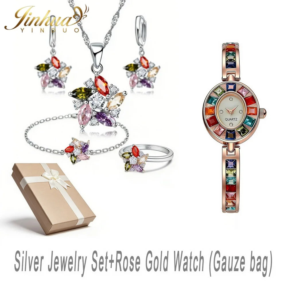 Sterling Silver Jewelry Set Windmill CZ — Turquoise | KIMLUD