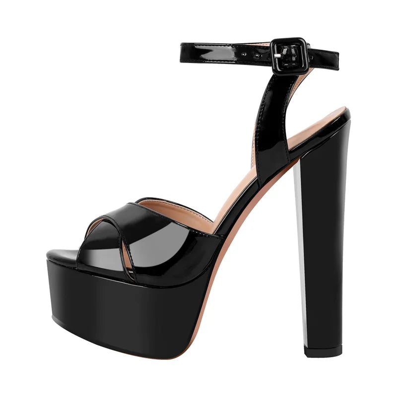 Onlymaker Women Sandals Ankle Strap Peep Toe Platform Black  Chuncky High Heels Squre Toe Party Dress Casual Sandals