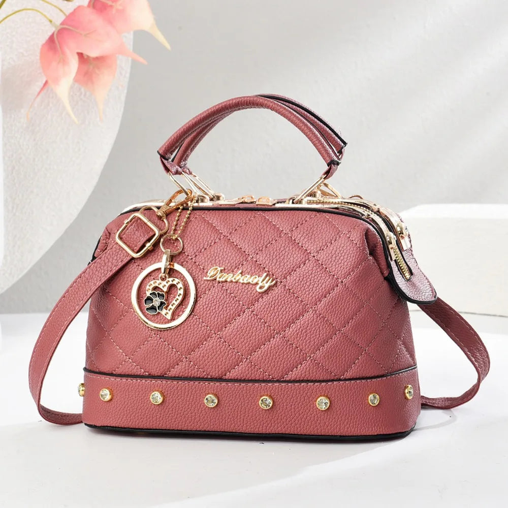 PU Leather Square Bag Rivet Crossbody — Black | KIMLUD