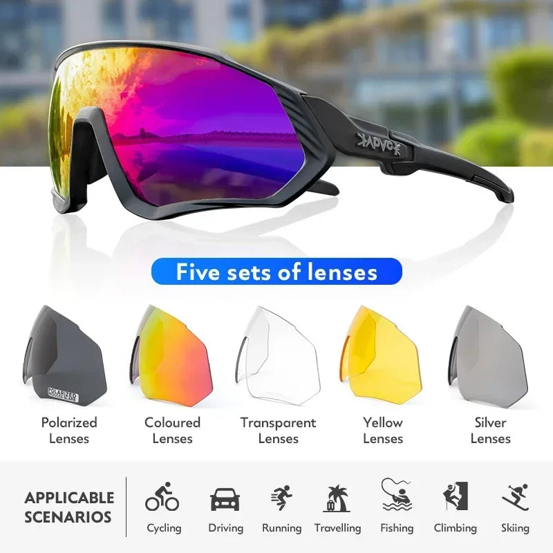 Wraparound Polycarbonate Cycling Sunglasses Big-Frame Silhouette — Black | KIMLUD