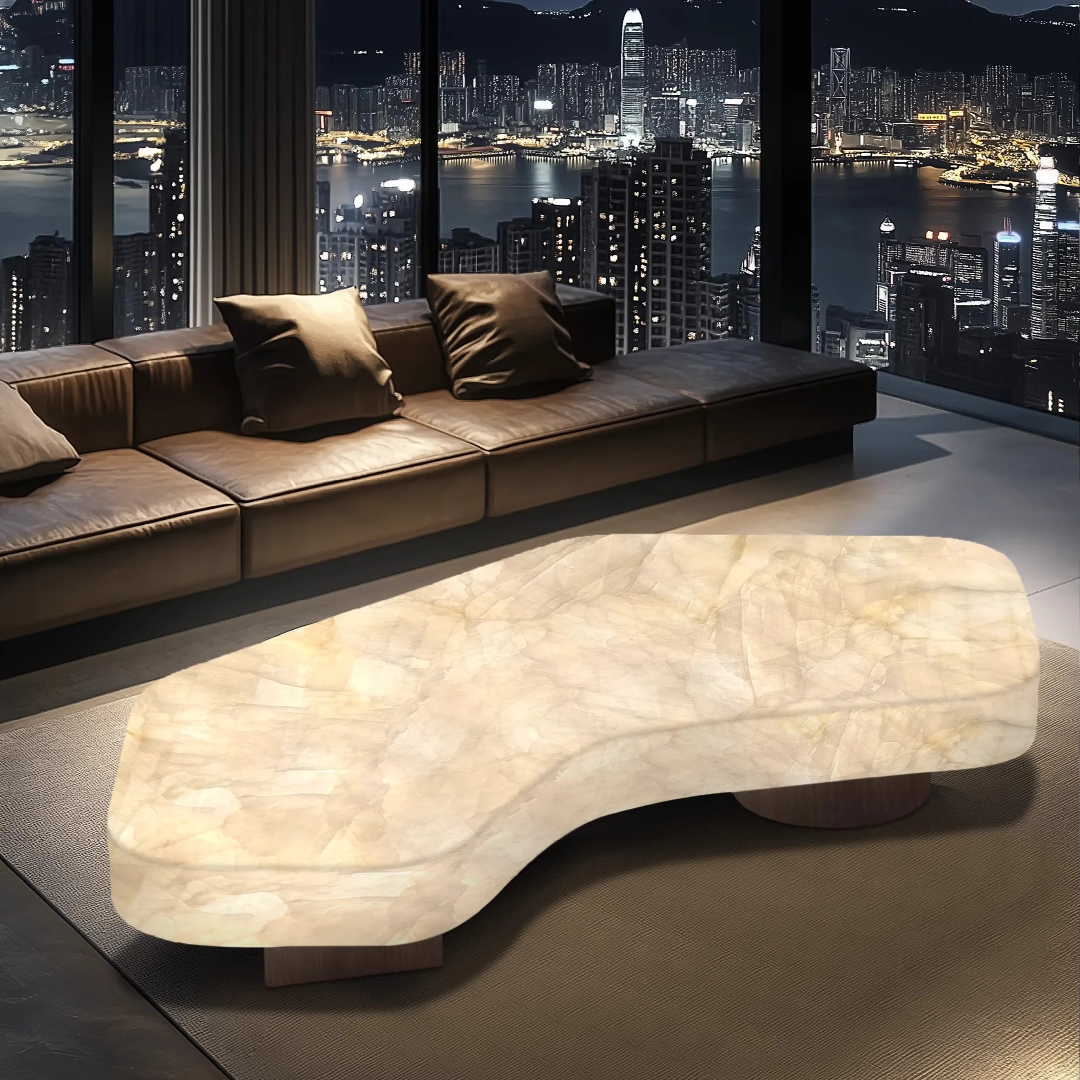 KIMLUD, Living room geometric coffee table luminous jade luxury stone white ice jade crescent moon light luxury advanced large flat, KIMLUD Womens Clothes
