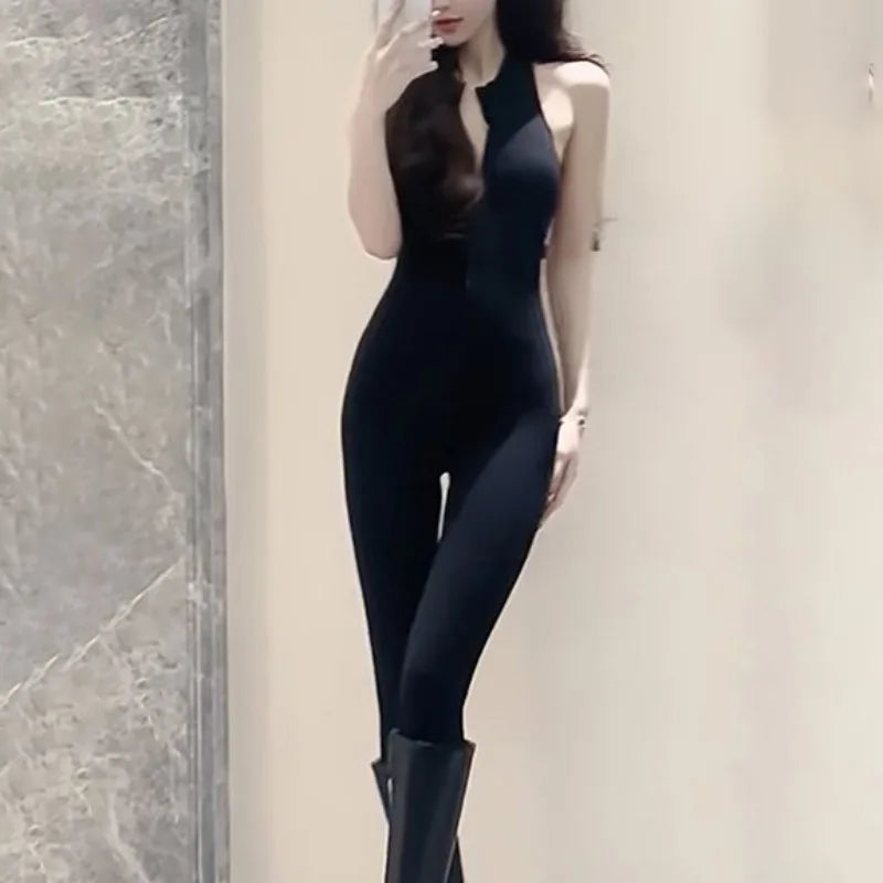 Europe American Style Peach Hip Lifting Jumpsuits Women Yoga Zipper Hollow Back One-piece Sports Pants Sleeveless One Shoulder