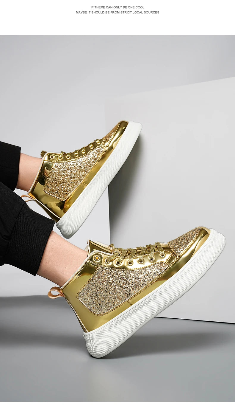 New High Top Men Sneakers Street Skateboard Shoes Bling Vulcanized Shoe Women Platform Shiny Casual Shoes Couple Sports Shoes