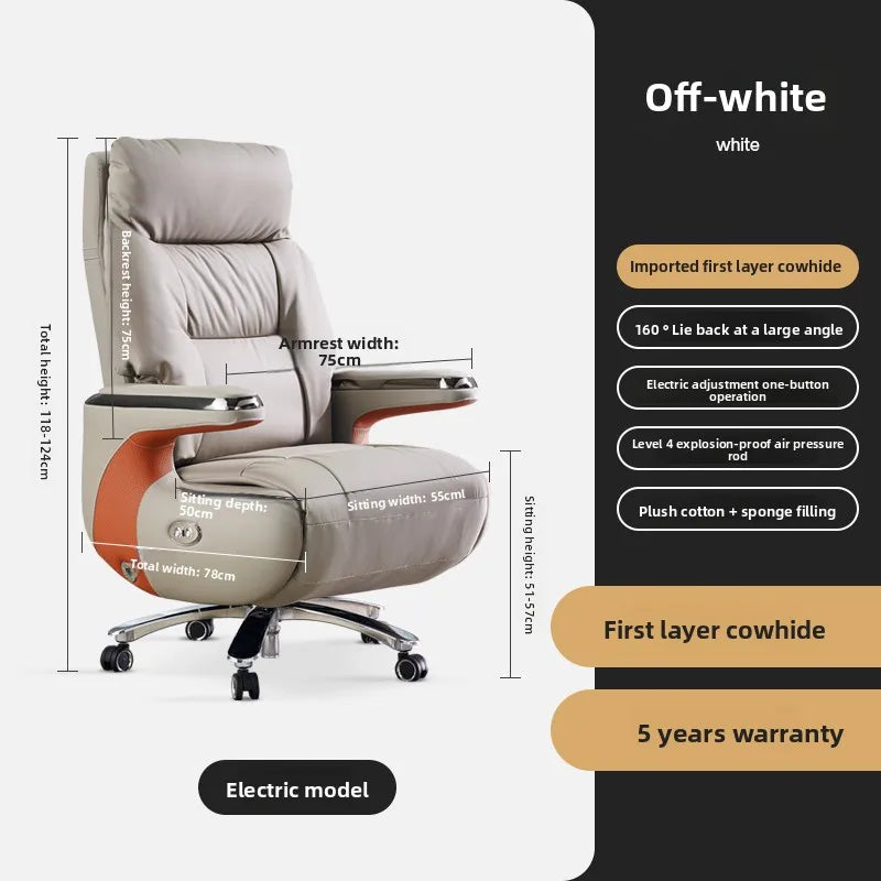 Genuine Leather Executive Office Chair Massage — Cream | KIMLUD