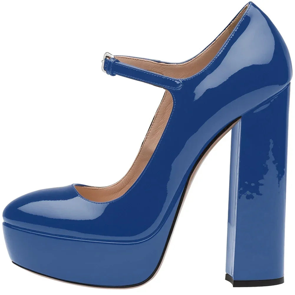 Pumps – Platform Buckle Strap – Square Heel – Plus Size | KIMLUD