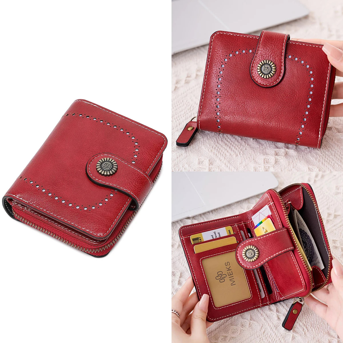 Retro Hollow-Out Short Purse for Women, Multi-Card Zipper Wallet, Europe and America Fashion, New
