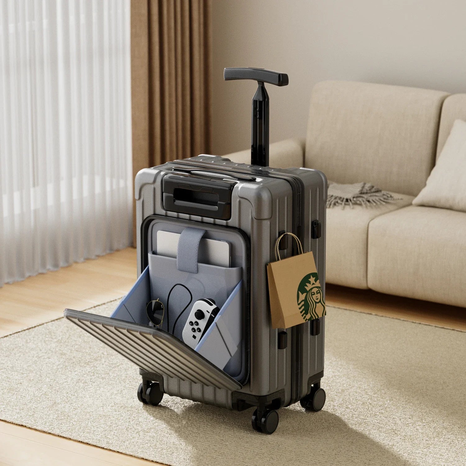 Kid Suitcase Front Opening Boarding Case Laptop Trolley Case Luggage with Spinner Wheels Carry on Luggage for Travel