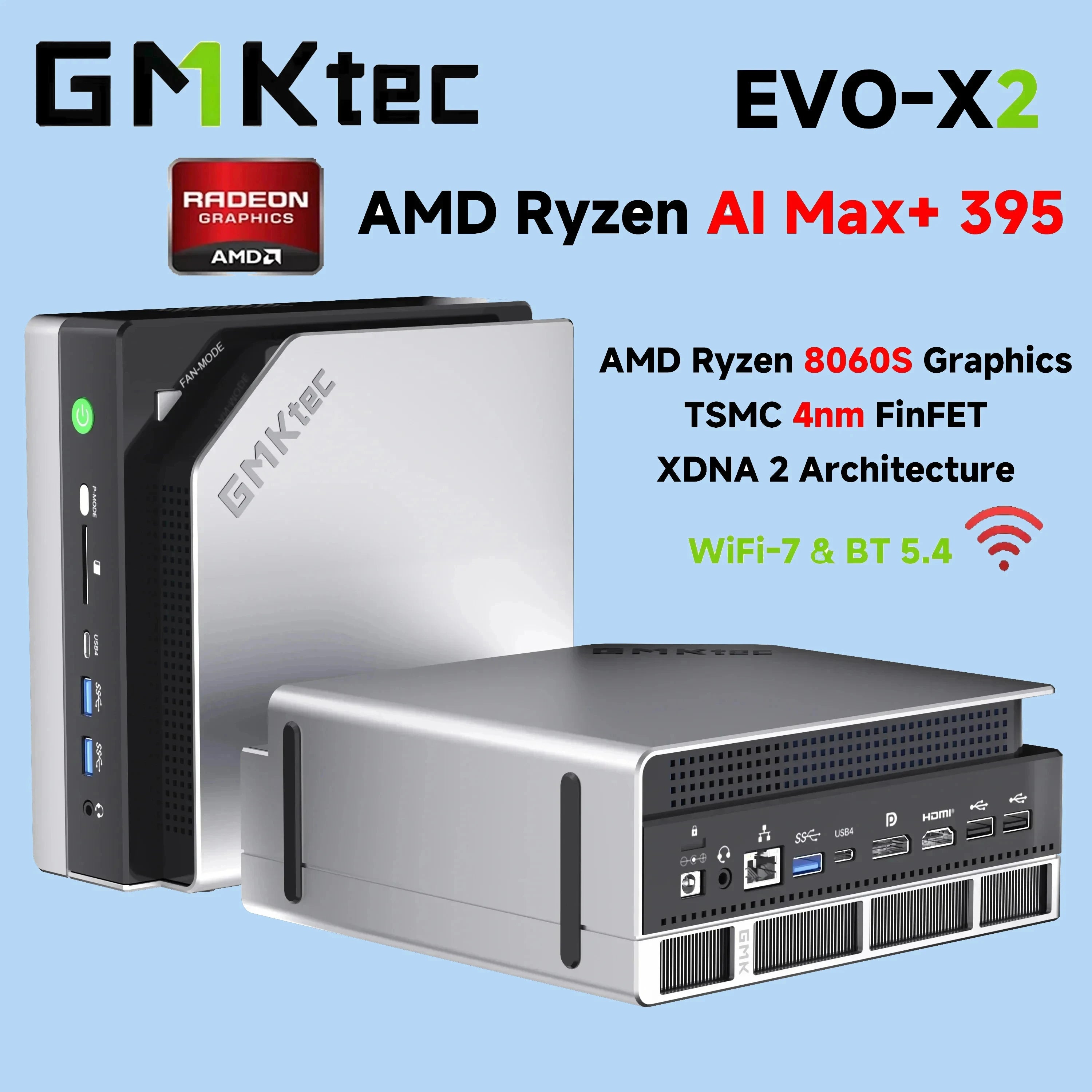 GMKtec EVO-X2 AI Mini PC AMD Ryzen Al Max+ 395 Win11 Pro 128GB LPDDR5X 8000MHz 2TB PCIe 4.0 SSD WiFi 7 BT5.4 Gaming Desktop PC