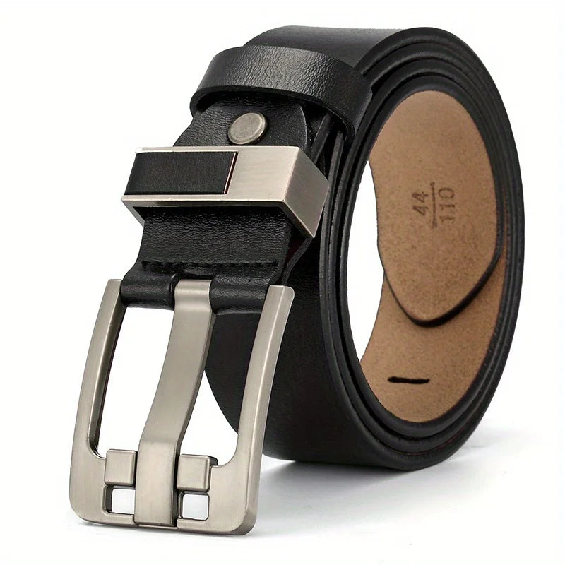 Split Leather Belt Vintage Pin Buckle With Premium Stitching And Adjustable Length — Black | KIMLUD