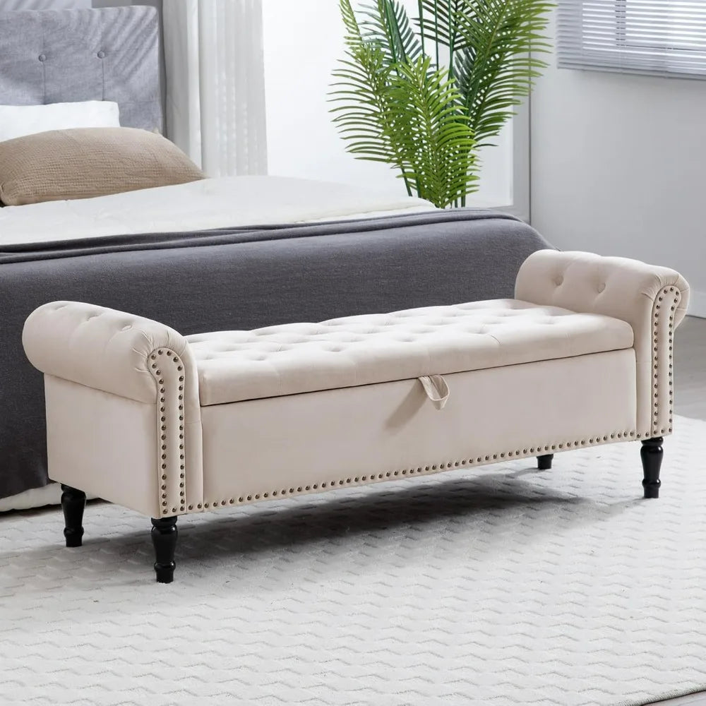 67'' End of Bed Storage Bench King Size, Storage Bench for Bedroom End of Bed, Upholstered Tufted Storage Ottoman Benches with A