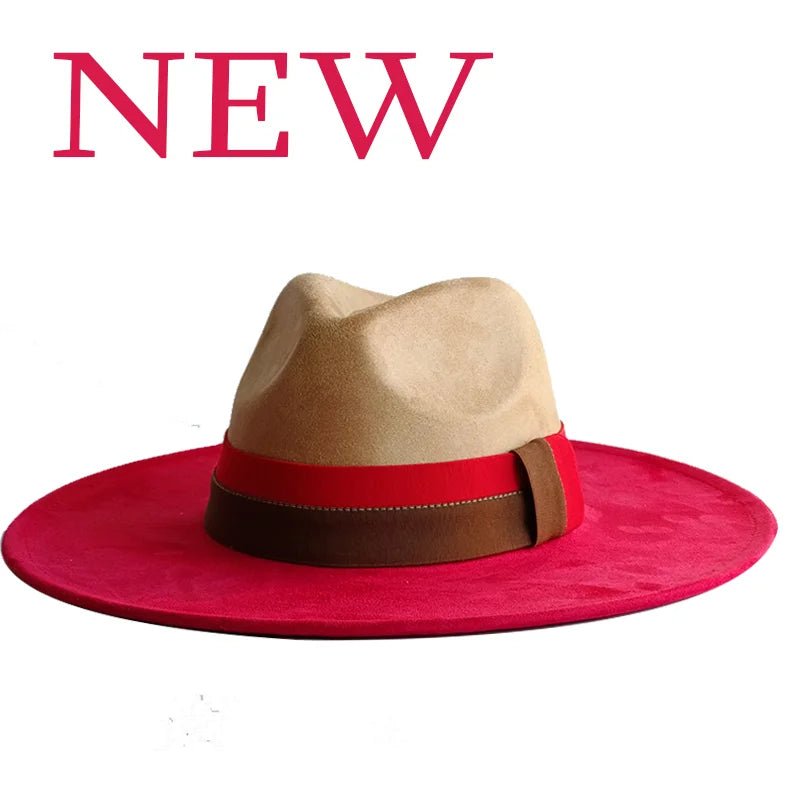 Suede Colorblock Wide-Brim Unisex Hat — Brown | KIMLUD