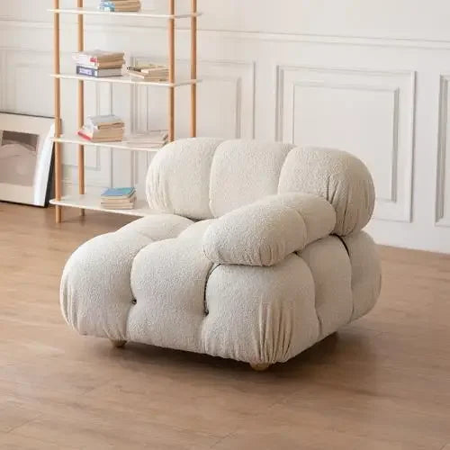Fabric Block-Style Modern Minimalist Sofa For Compact Balcony Living — White | KIMLUD
