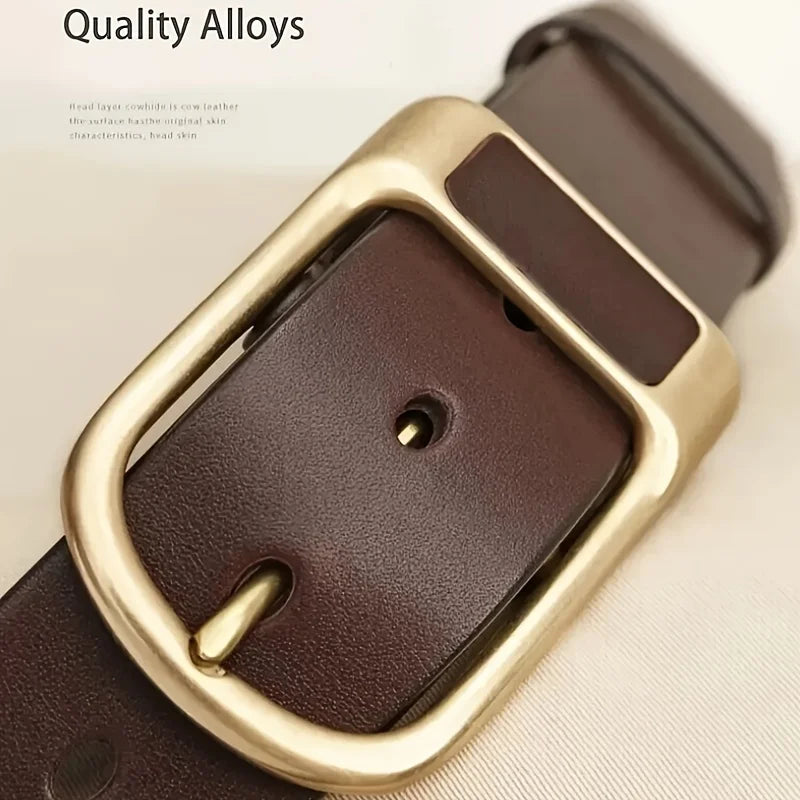PU Leather Belt Coboy Style Pin Buckle 3.8cm Width For Everyday Business Casual — Dark | KIMLUD