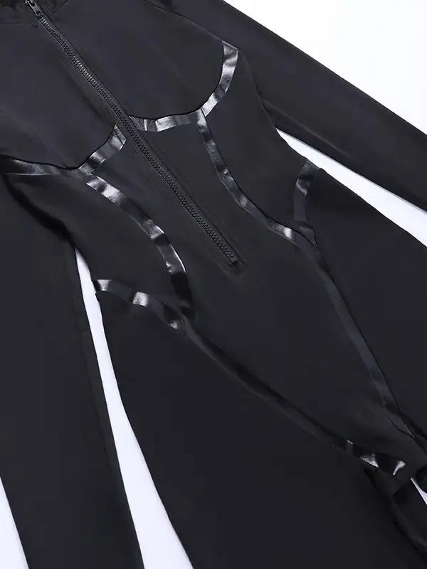 Long Sleeve Jumpsuit – Slim Fit – Woven – Black | KIMLUD