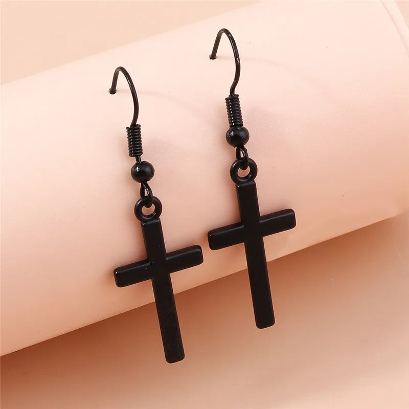 Silver-Tone Cross Earrings Zircon Crystal Dangle — Silver | KIMLUD