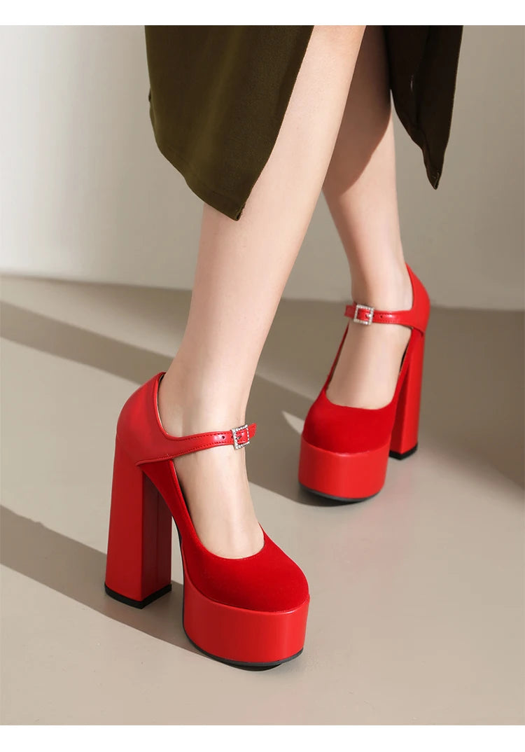 Pumps – Matte Flock Splice PU – Platform Heel | KIMLUD