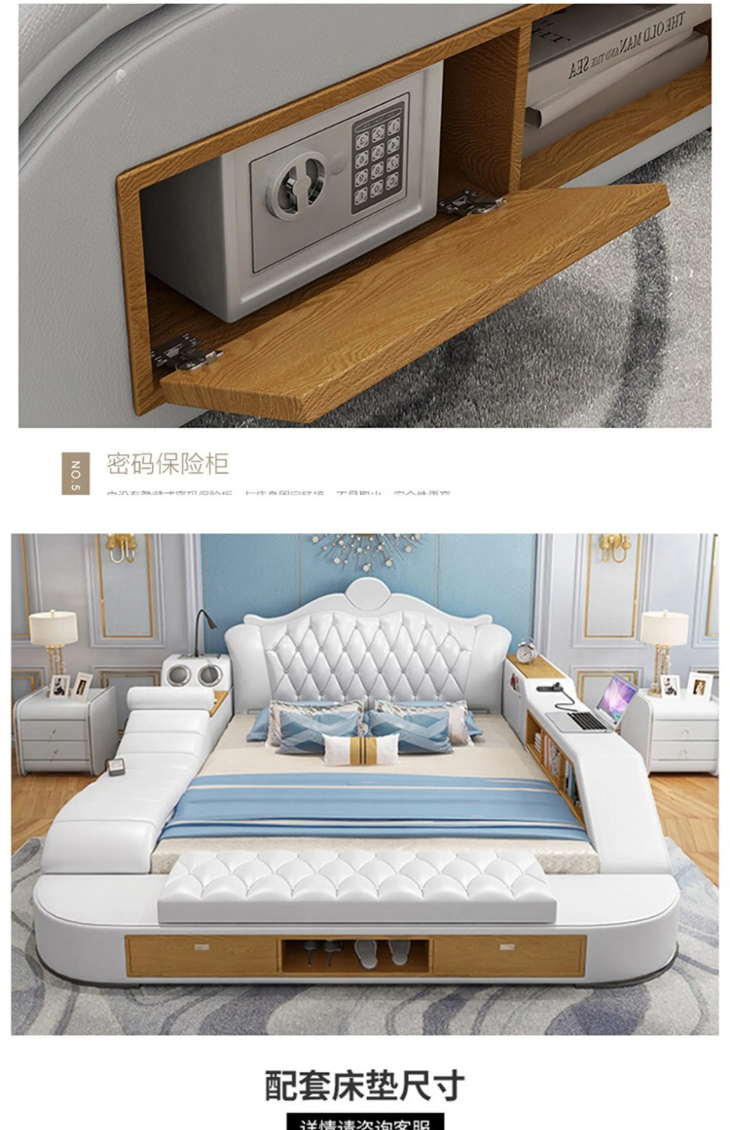 Solid Wood Headboard Storage Bed With Drawers — Ivory White | KIMLUD