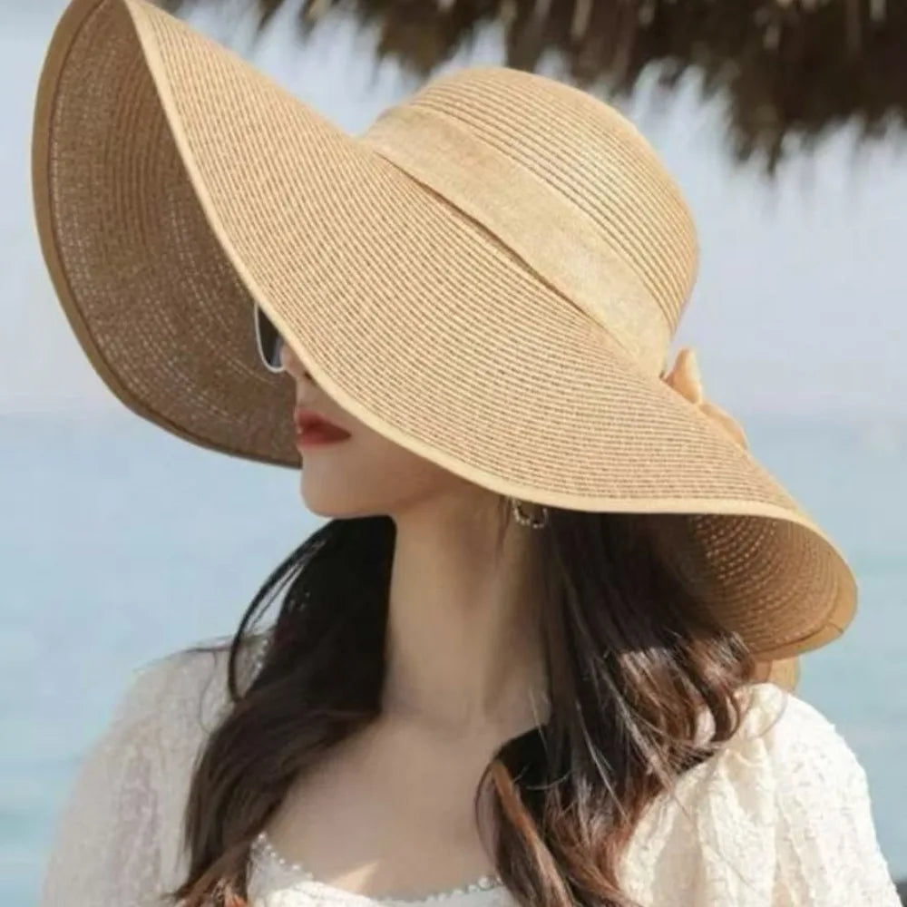 Polyester Wide Brim Foldable Hat — Natural | KIMLUD