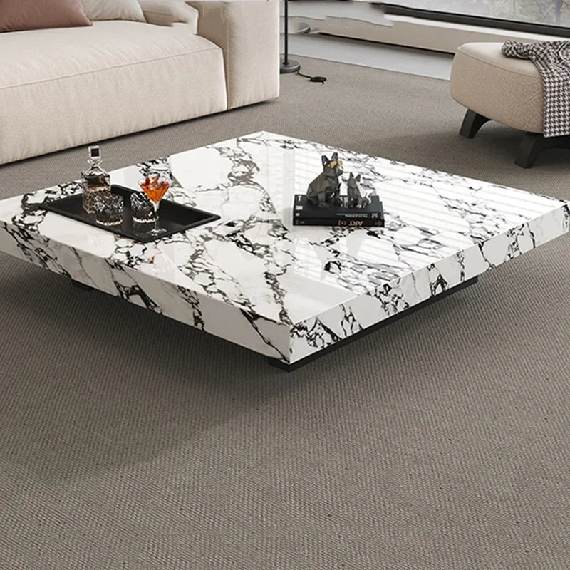 Rock Slab Coffee Table Rectangular Countertop — White | KIMLUD