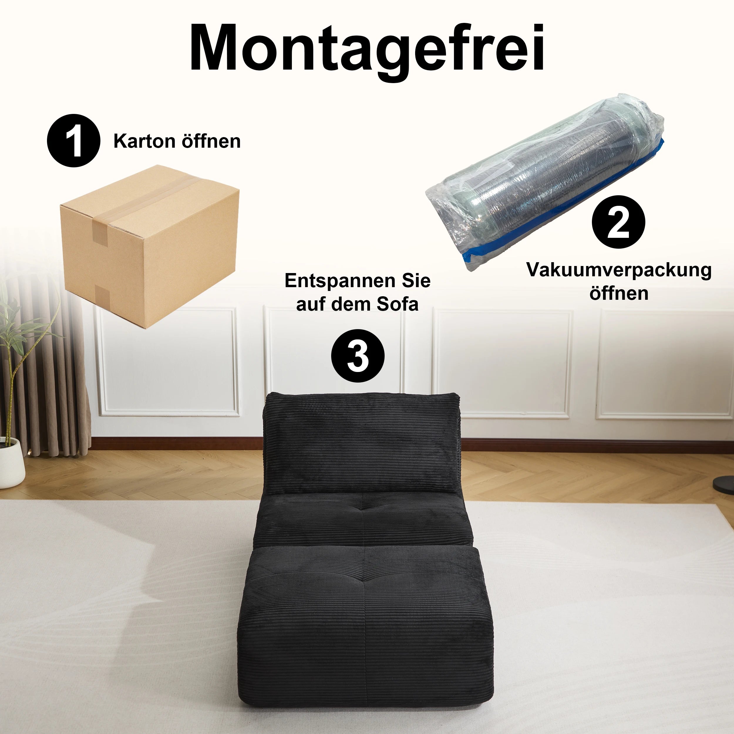 Corduroy Sofa Bed，Comfortable Small Single Sofa，Compression Sofa Seat，Foldable Lounger for Bedroom, Guest Room or Living Room